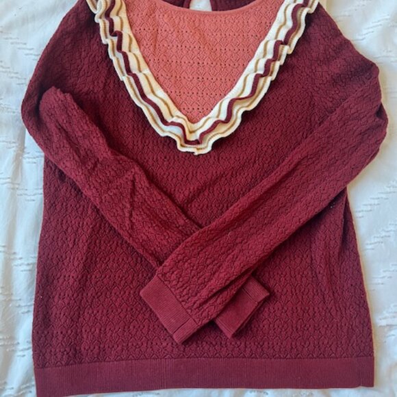 Sezane Mael La Maille Ruffle V Long Sleeve Sweater - Picture 4 of 6